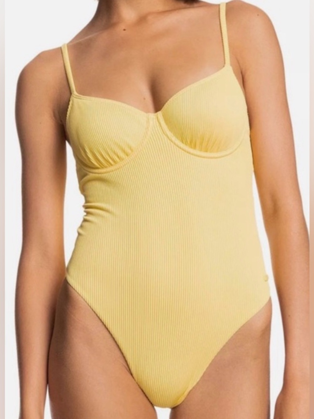 Roxy Love The Muse Ribbed Underwire One Piece Swimsuit Butter Yellow XL NWOT